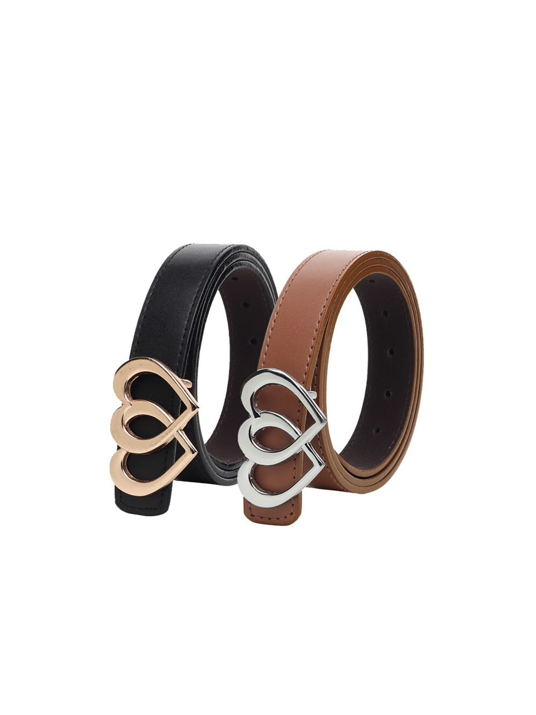

WINSOME DEAL Women Black and Tan Pack of 2 Formal Belt