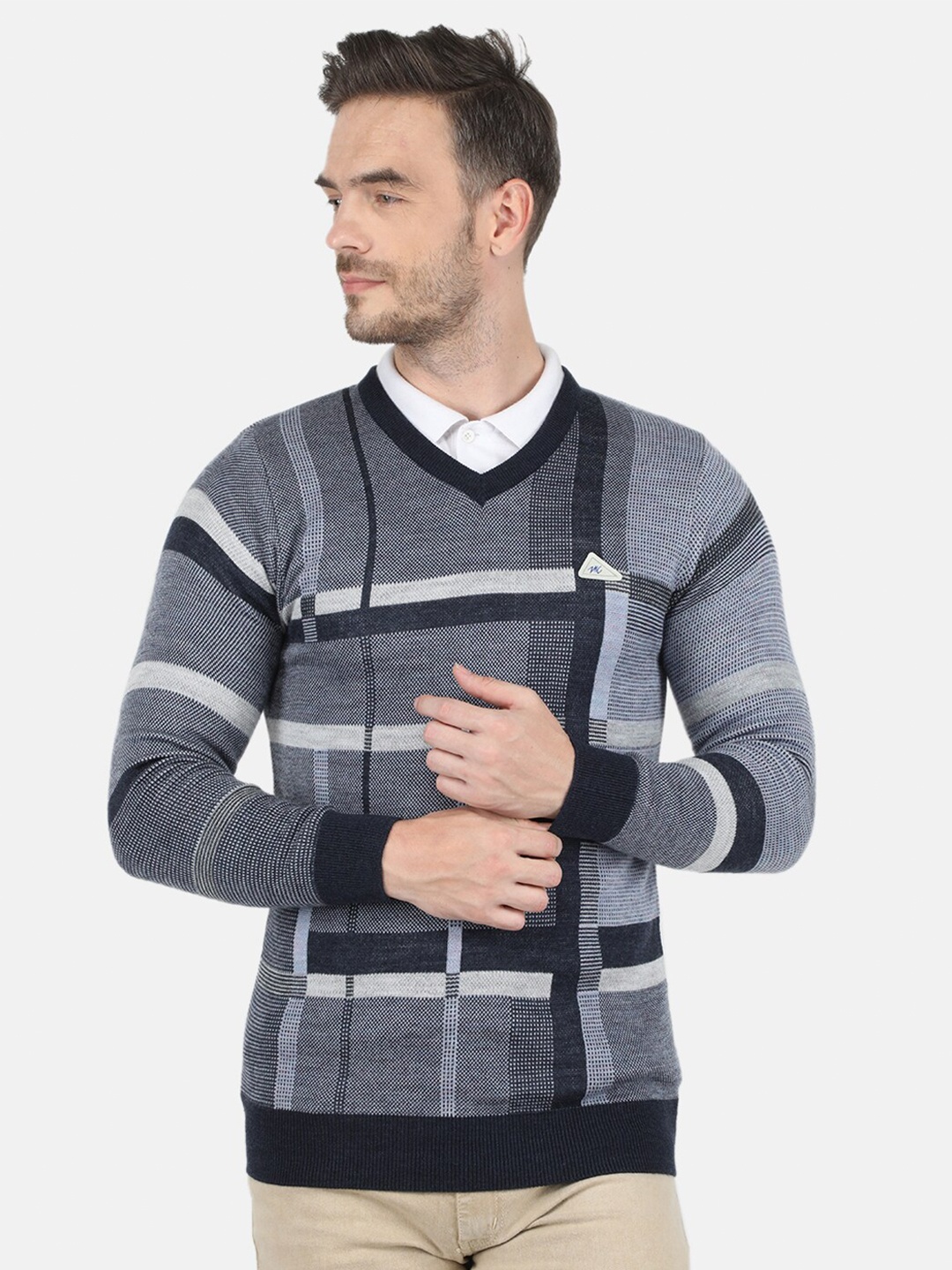 

Monte Carlo Men Black & Grey Striped Pullover