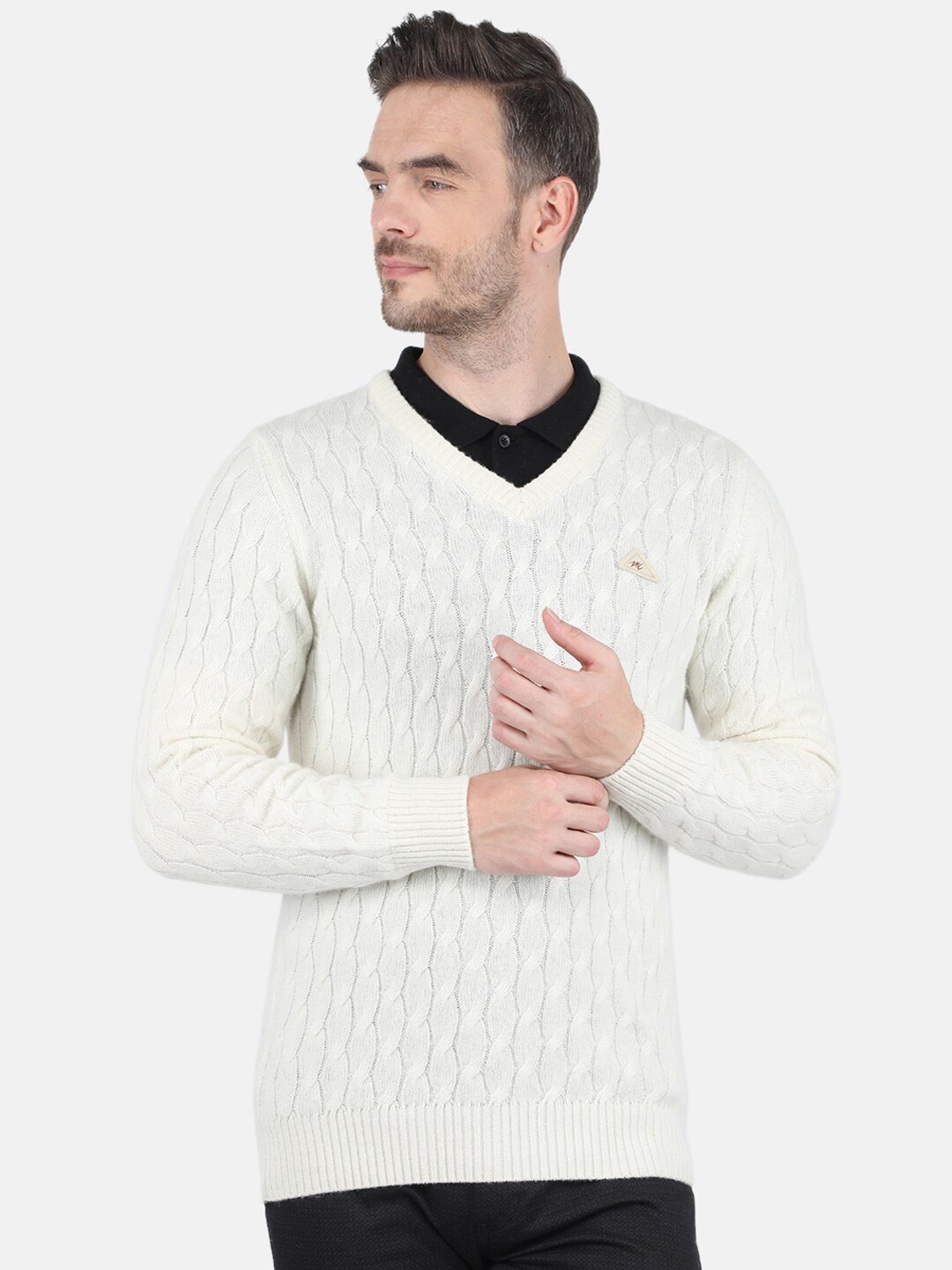 

Monte Carlo Men White & blanc de blanc Cable Knit Pullover