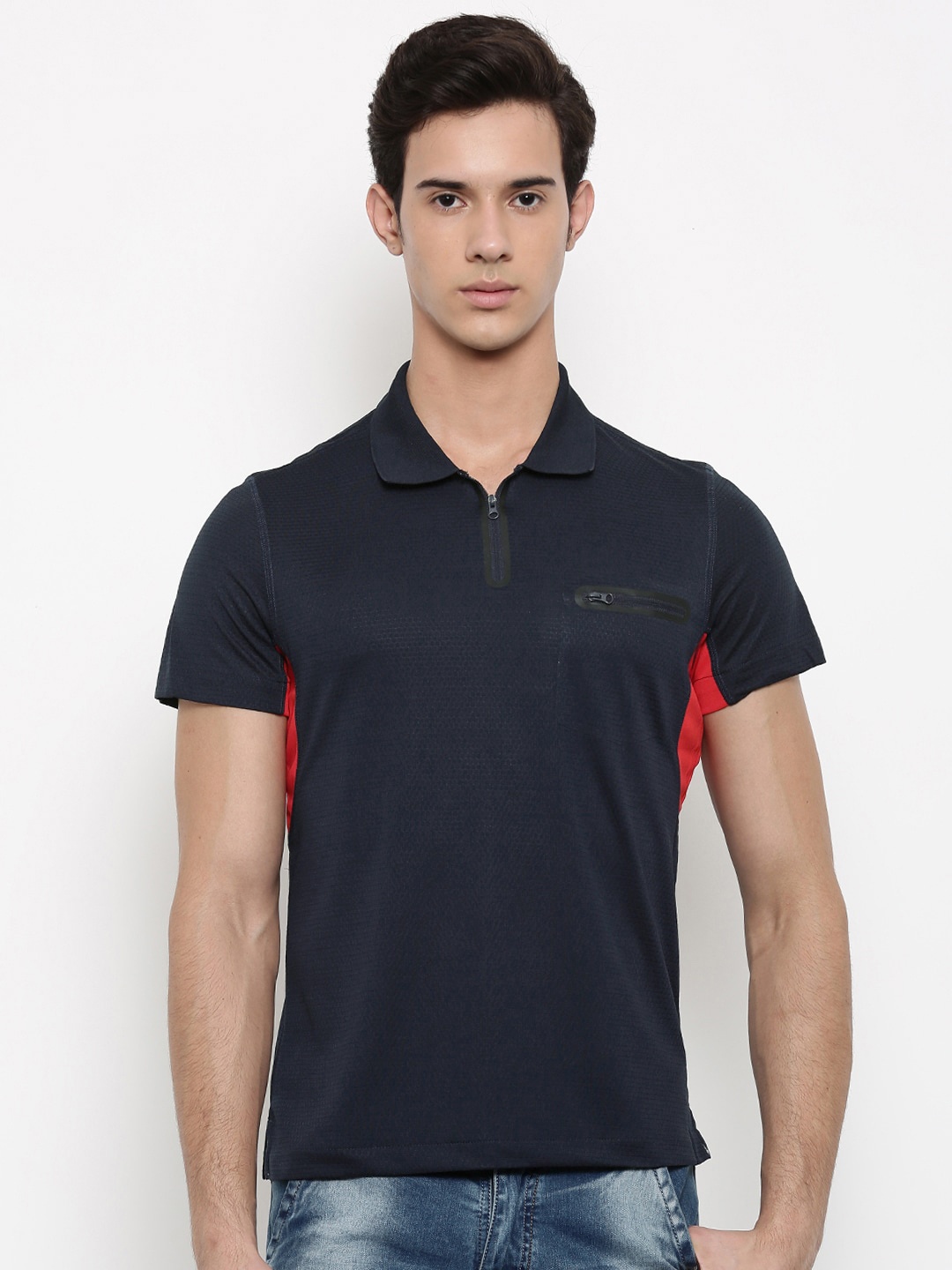 

Arrow Sport Men Navy Blue Solid Polo Collar T-shirt