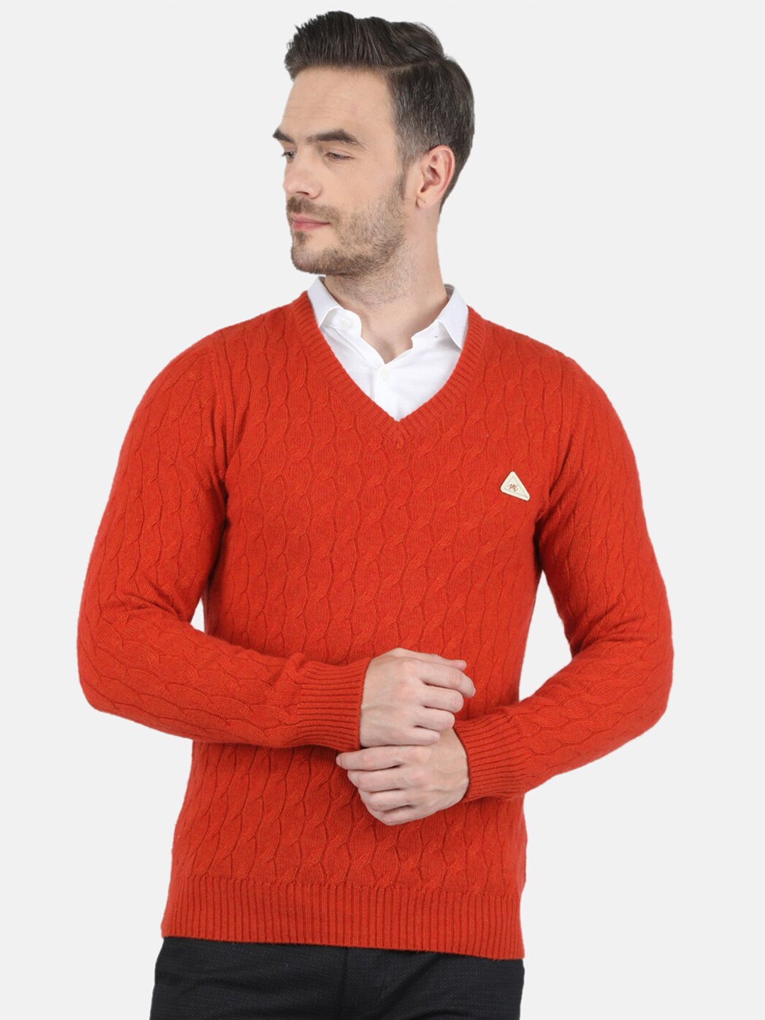 

Monte Carlo Men Orange Cable Knit Pullover