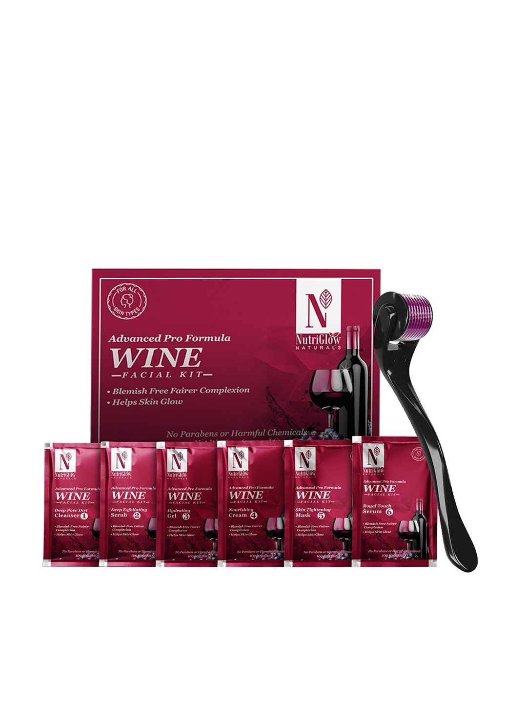 

NutriGlow Naturals Wine Facial Kit with Derma Roller, Multi