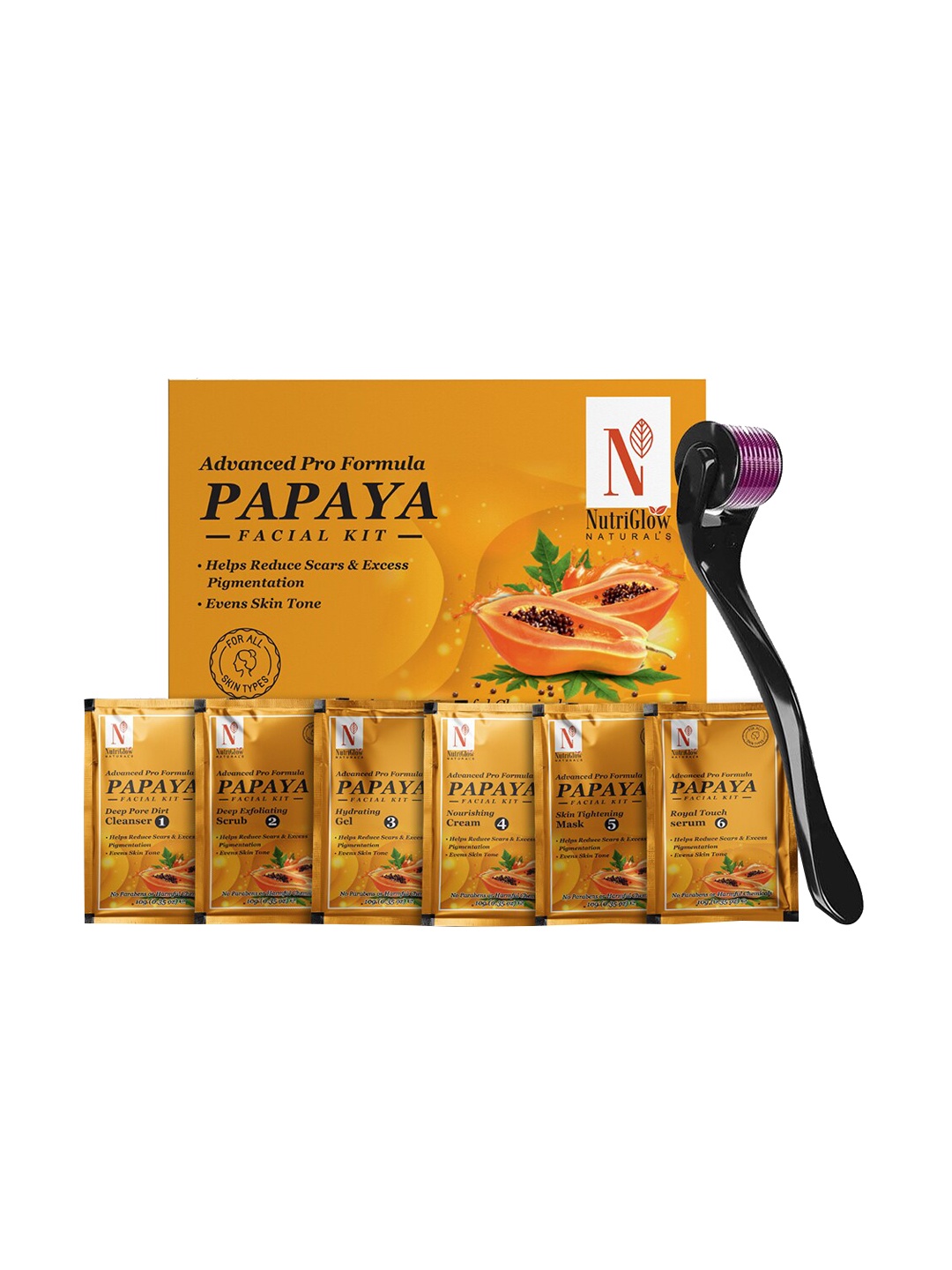 

NutriGlow Naturals Advanced Pro Formula Unisex Papaya Facial Kit 60g with Derma Roller, Multi