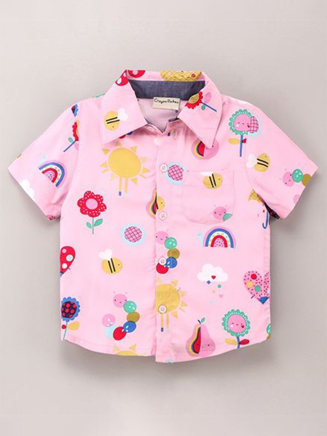 

CrayonFlakes Boys Pink Printed Rayon Casual Shirt