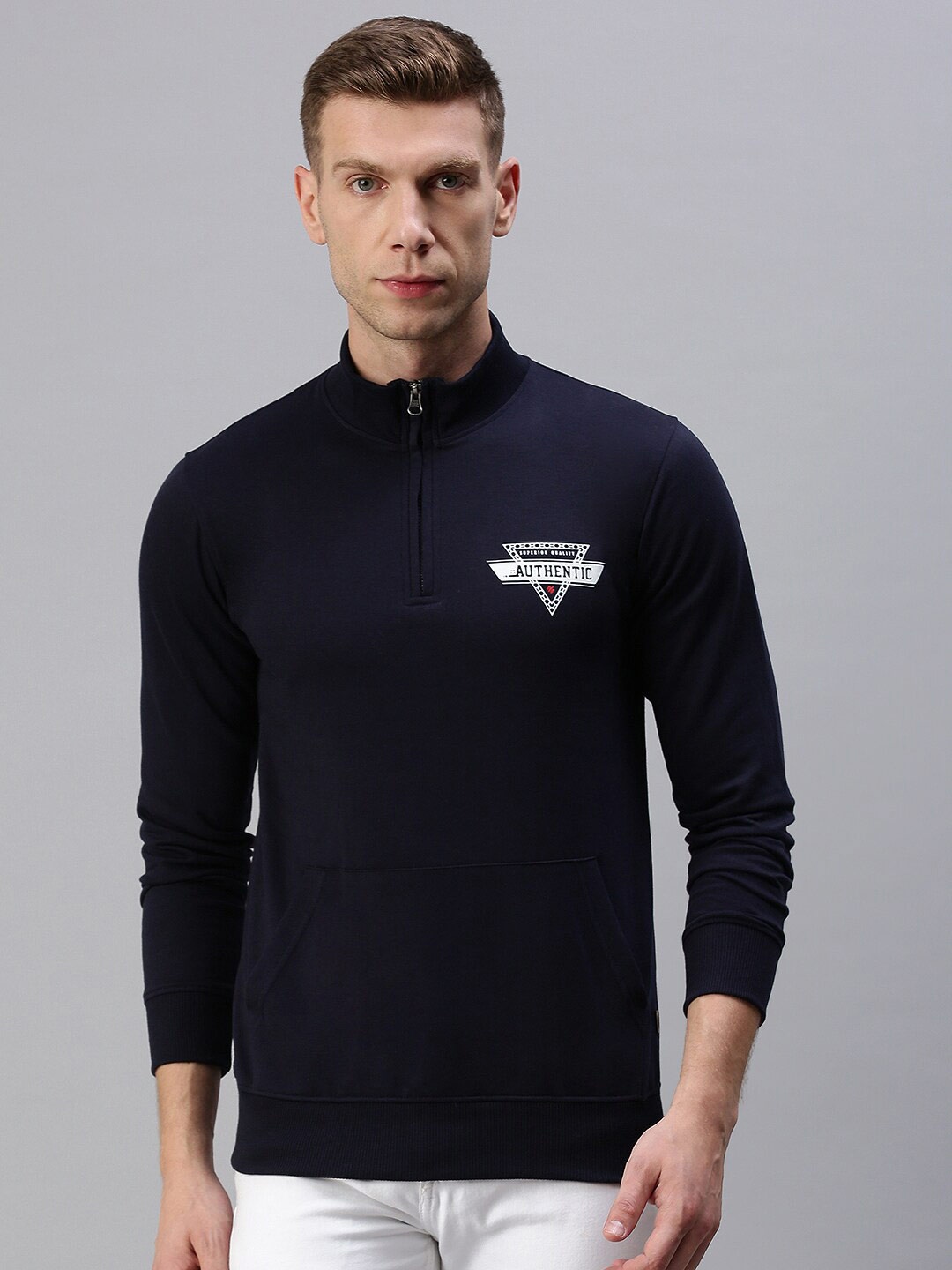 

ONN Men Navy Blue Solid Sweatshirt