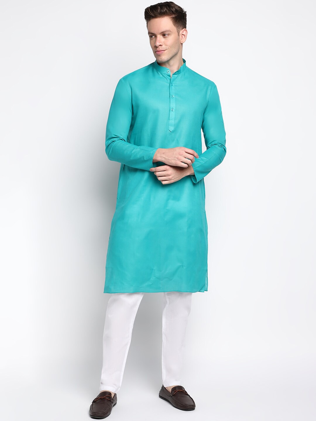 

DEVOILER Men Teal Kurta with Churidar Pant