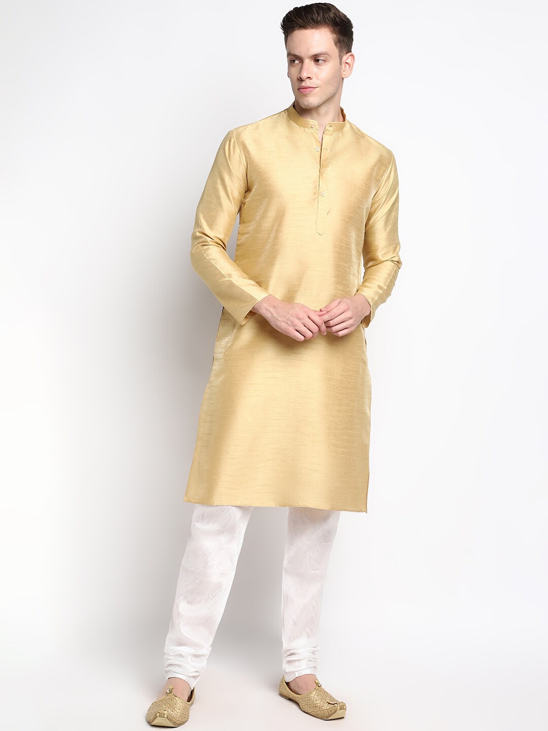 

DEVOILER Men Gold-Toned Self Design Kurta with Churidar