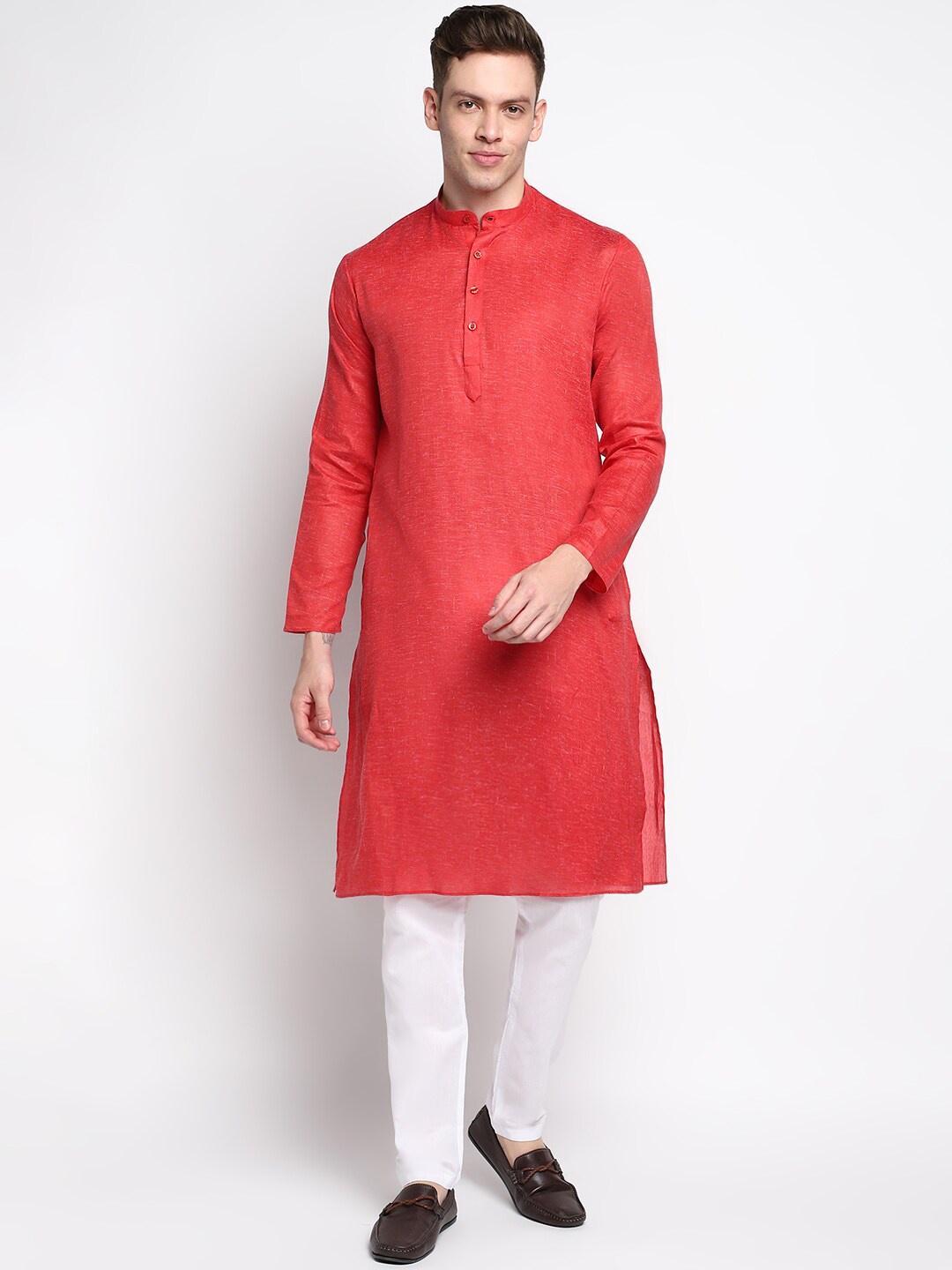 

DEVOILER Men Red Kurta with Pyjamas