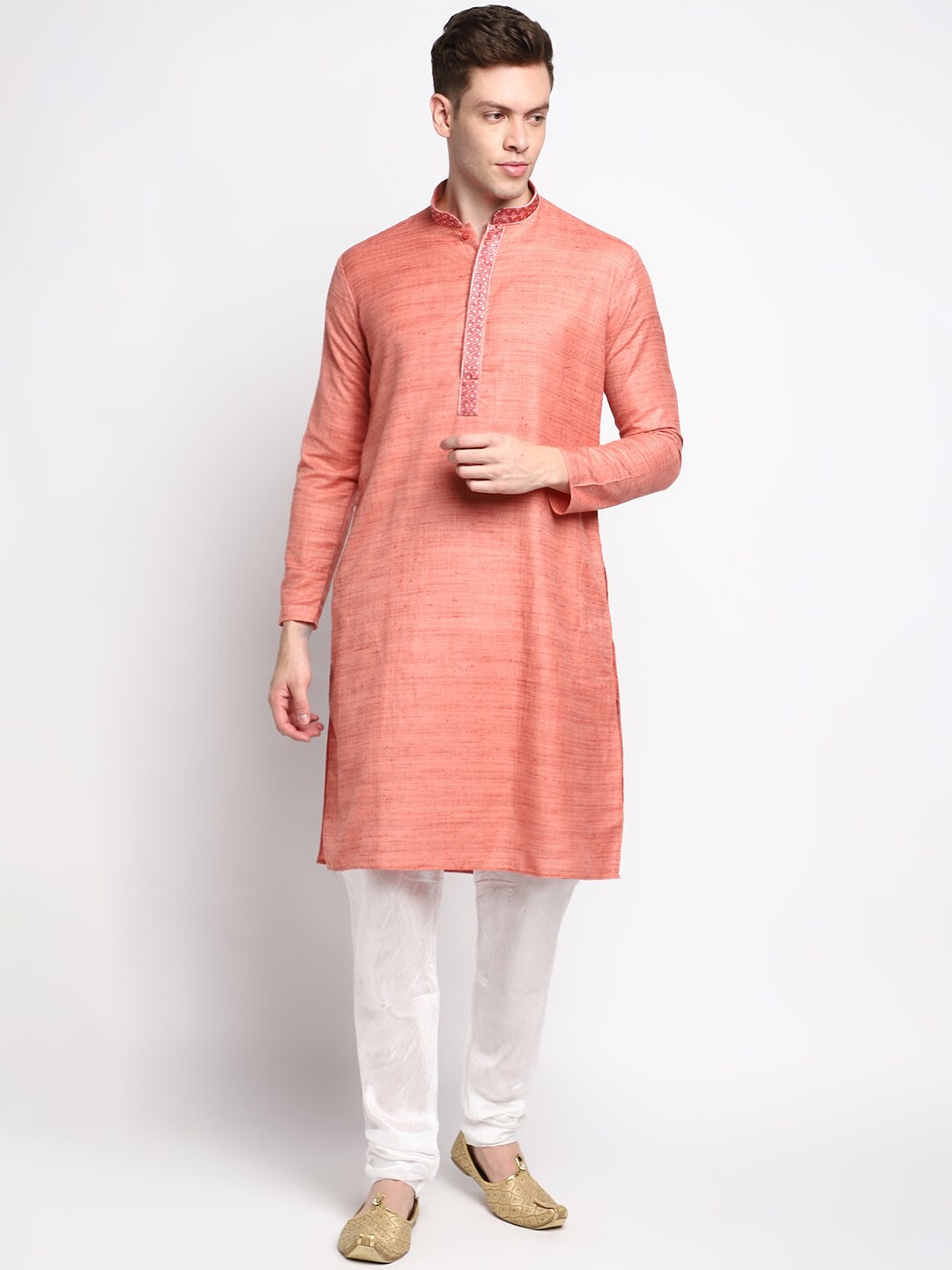 

DEVOILER Men Pink Kurta with Churidar