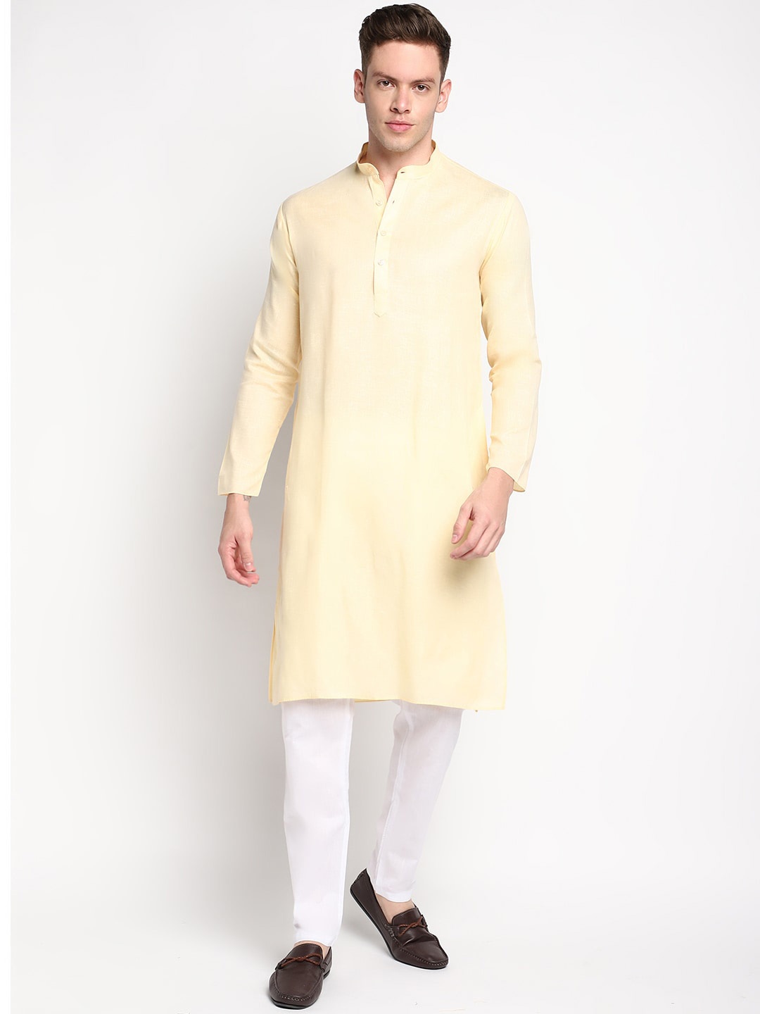 

DEVOILER Men Cream and White Kurta with Pyjama