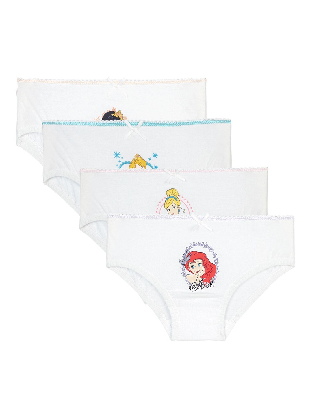 

Bodycare Kids Girls Pack Of 4 White Disney Princess Cotton Mid-Rise Basic Briefs