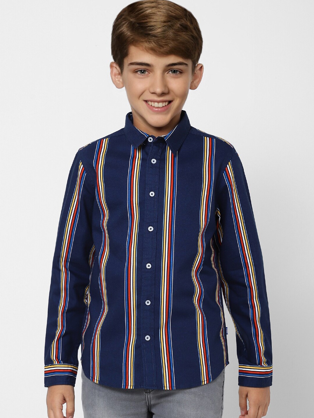 

Jack & Jones Junior Boys Blue Slim Fit Multi Stripes Checked Casual Shirt