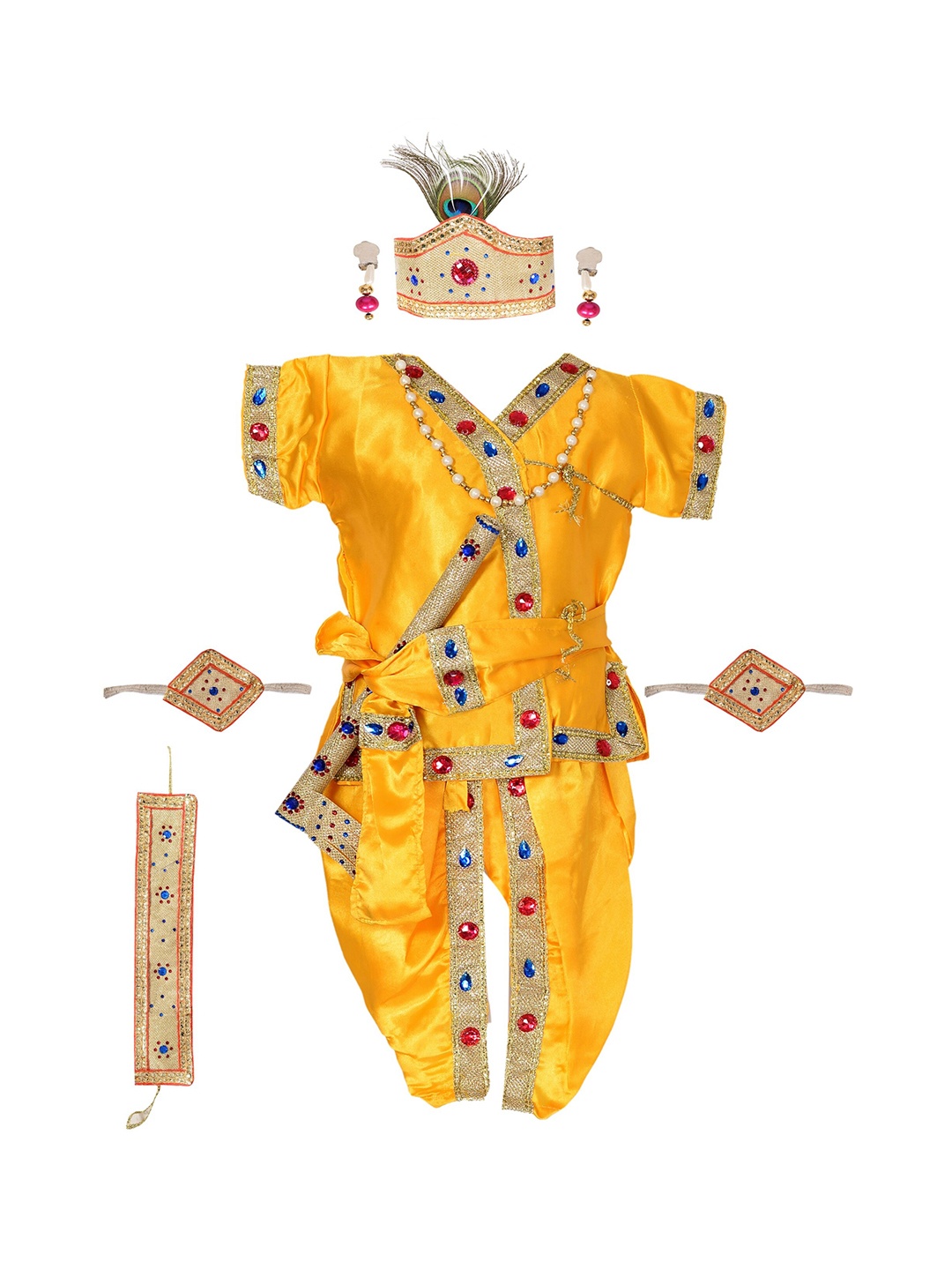 

ahhaaaa Boys Yellow Embroidered Empire Kurti with Trousers & With Dupatta