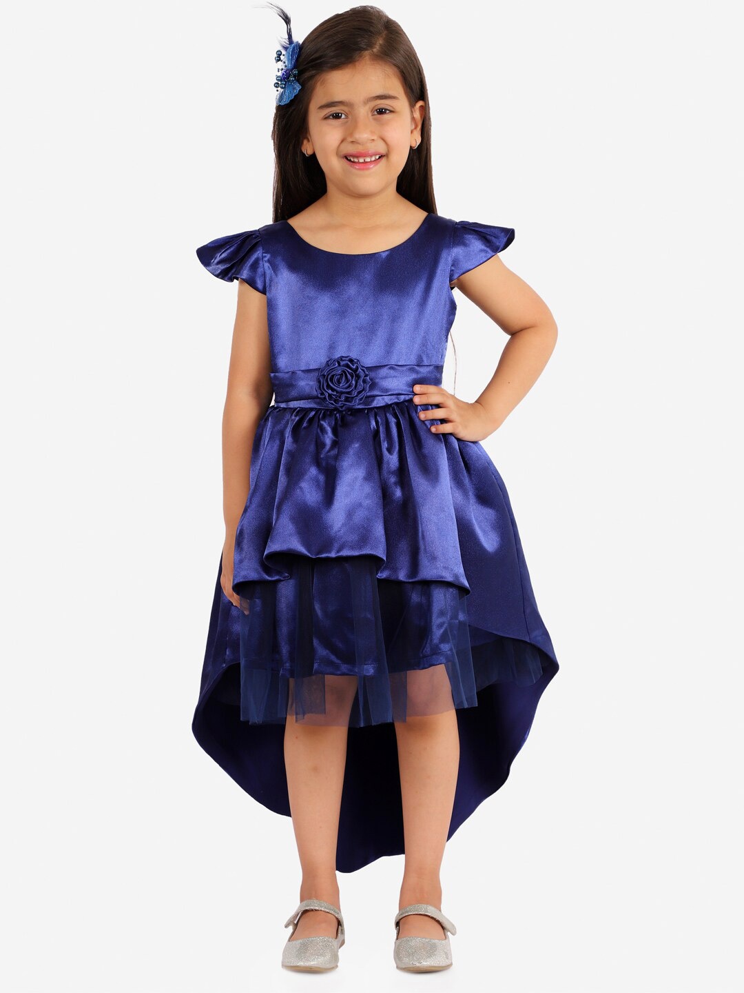 

YK Blue Satin & Net Birthday Party Dress