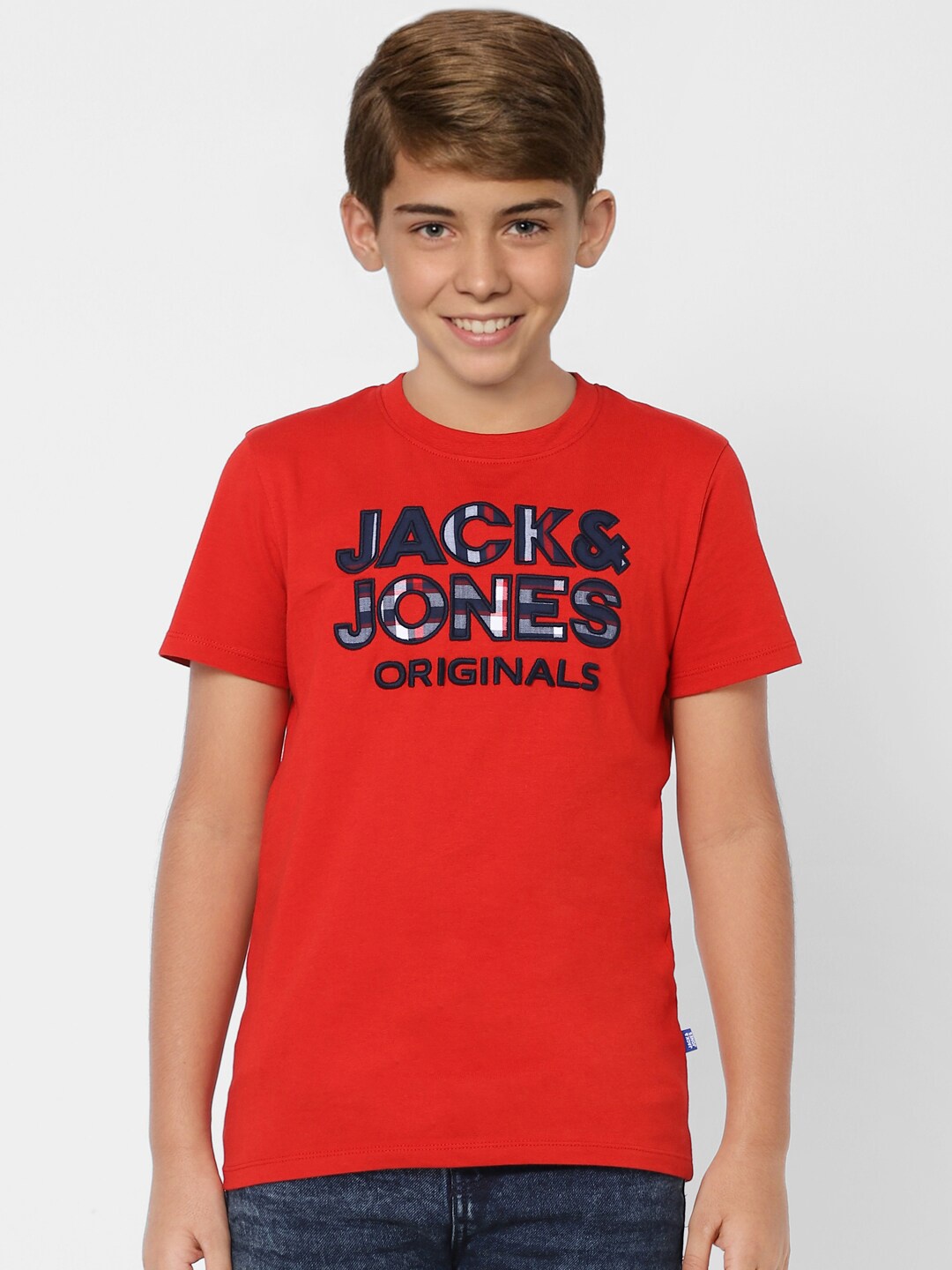 

Jack & Jones Junior Boys Red Typography Slim Fit T-shirt