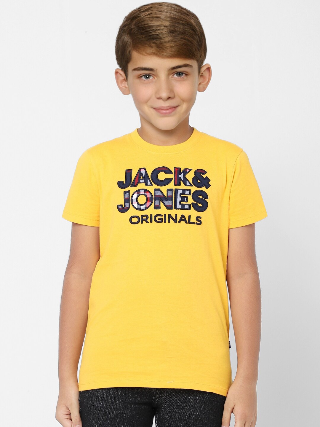 

Jack & Jones Junior Boys Yellow Typography Printed Slim Fit T-shirt