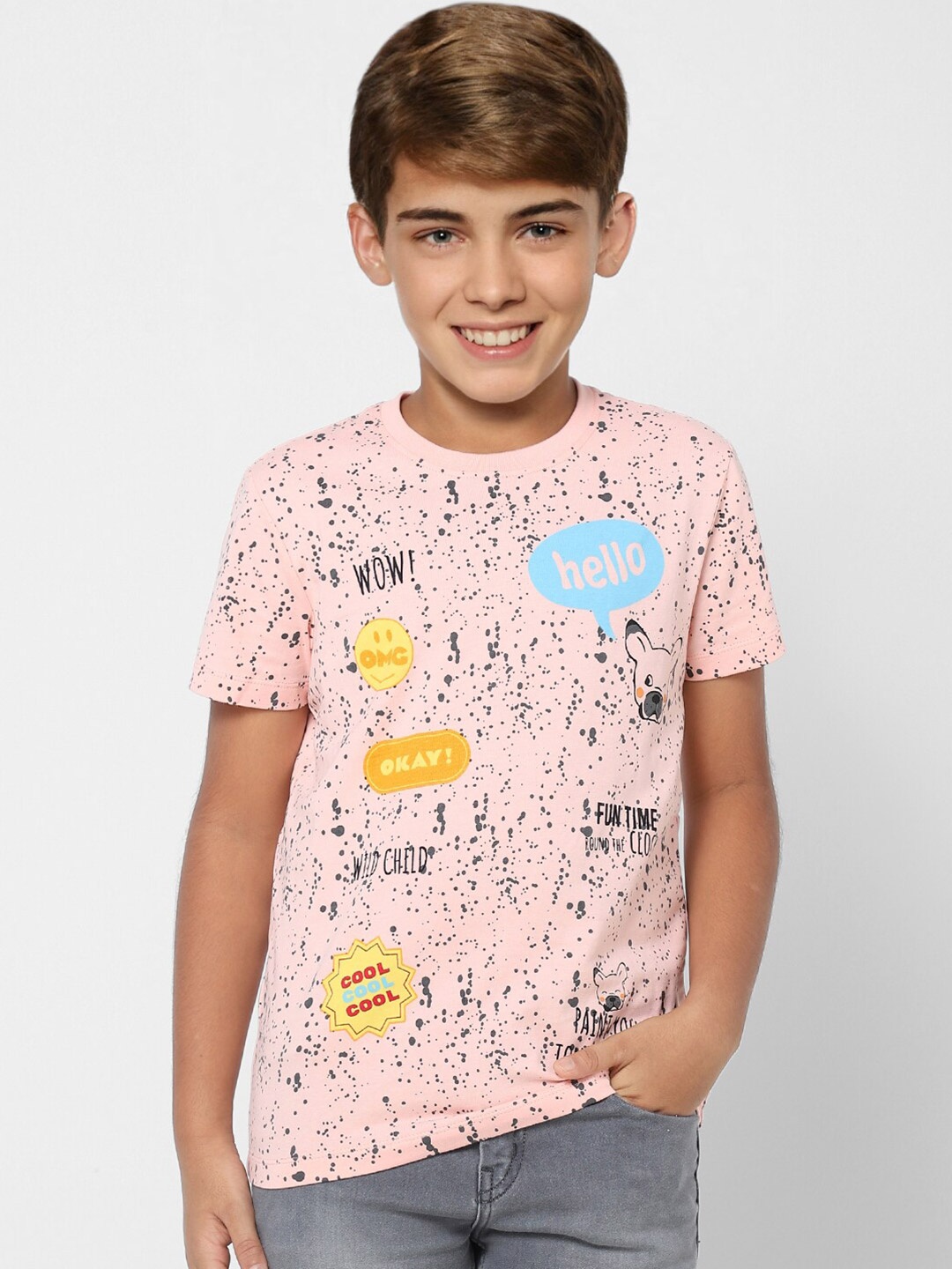 

Jack & Jones Junior Boys Peach-Coloured Printed Slim Fit T-shirt