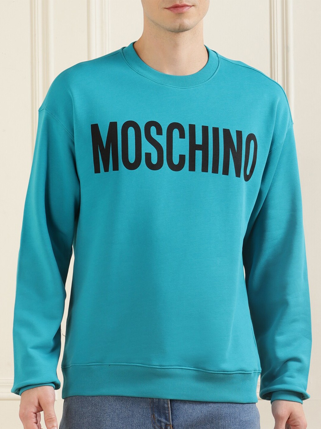 

MOSCHINO COUTURE Men Sea Green Logo Printed Sweatshirt