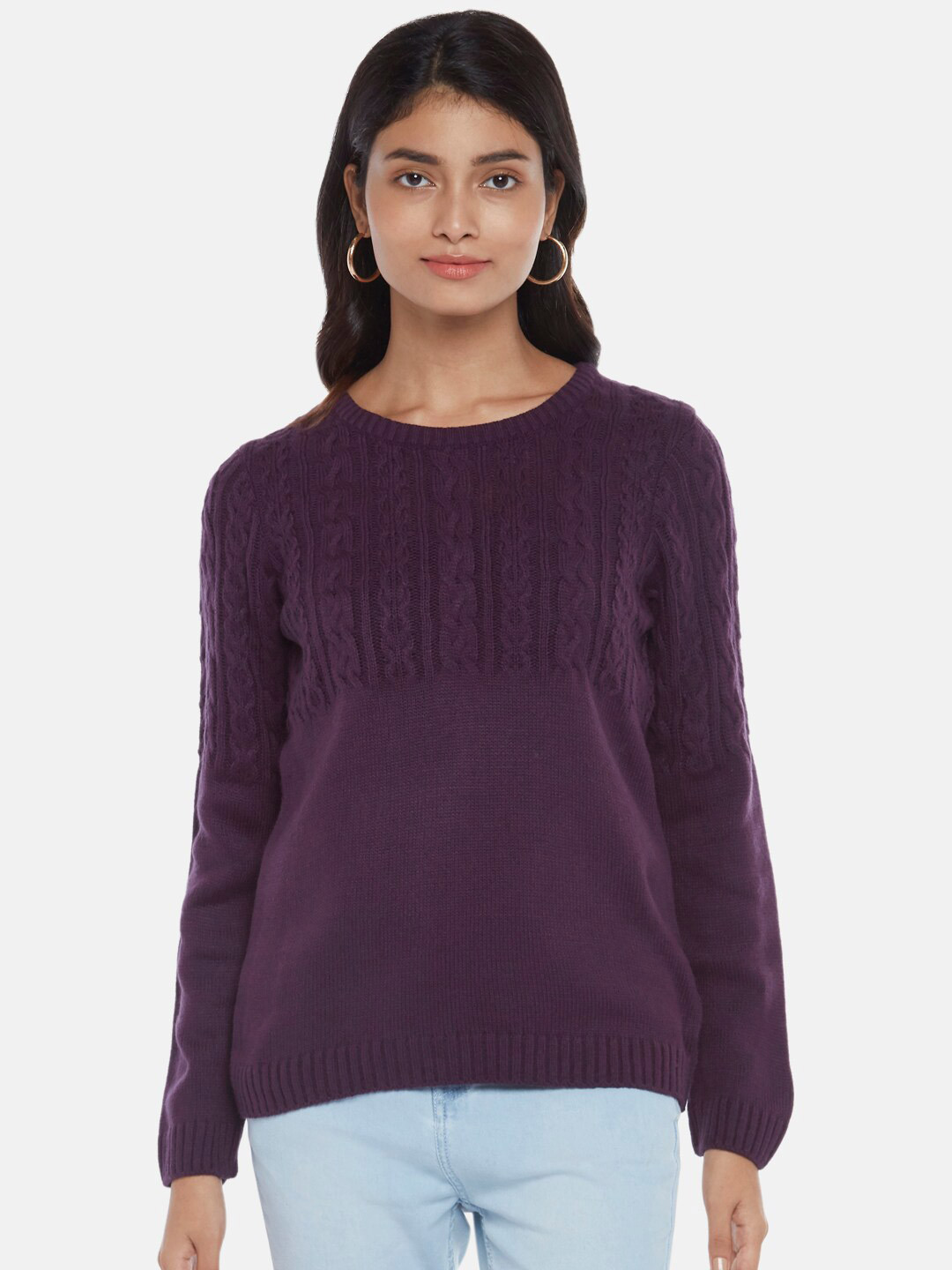 

Honey by Pantaloons Women Purple Cable Knit Pullover Sweater