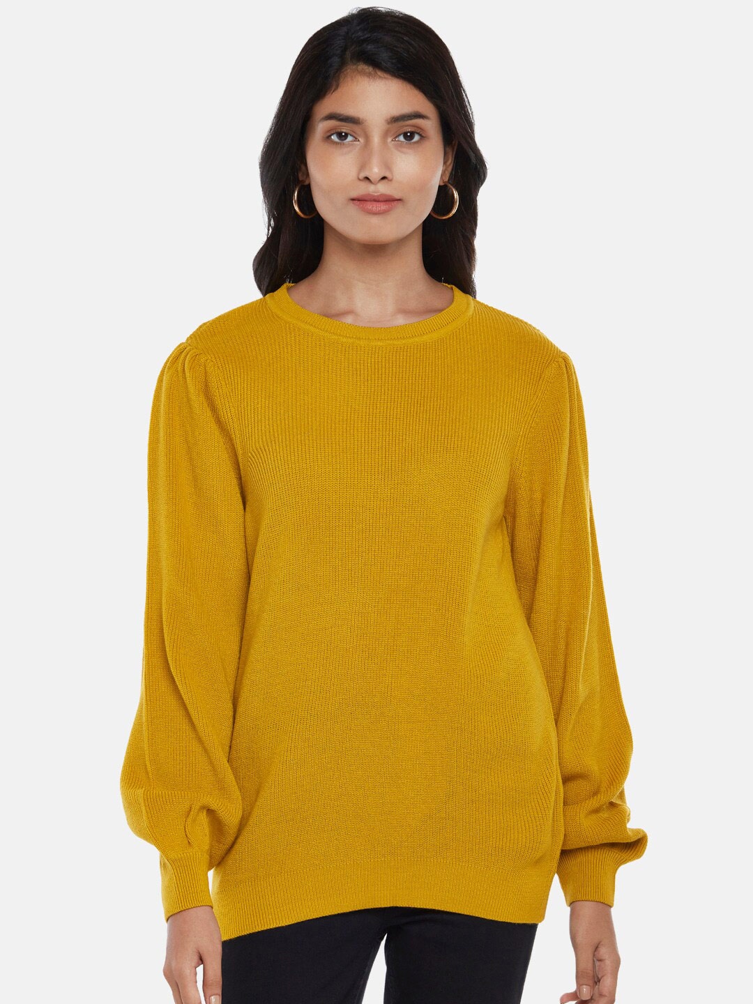 

Honey by Pantaloons Women Mustard Cable Knit Pullover Sweater