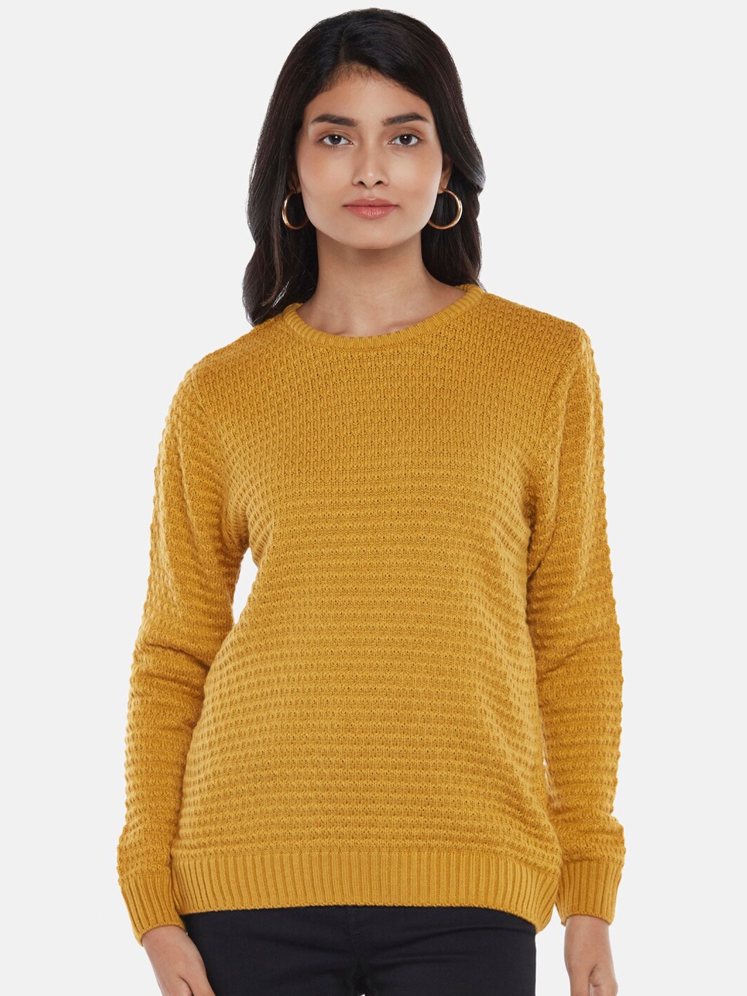 

Honey by Pantaloons Women Mustard Cable Knit Pullover Sweater