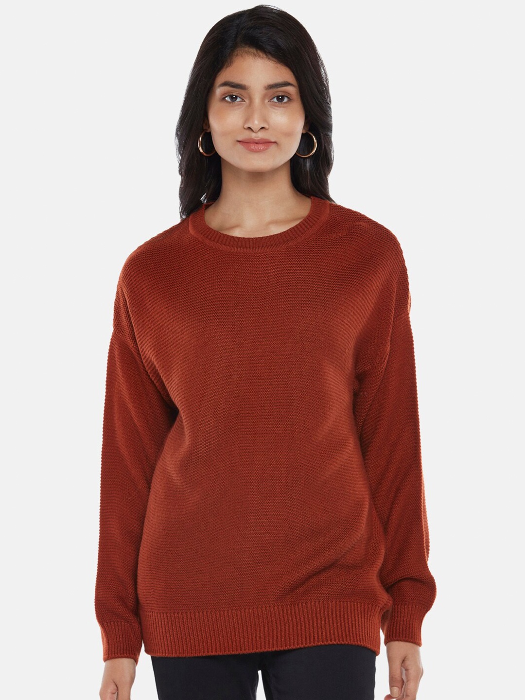 

Honey by Pantaloons Women Rust Cable Knit Pullover