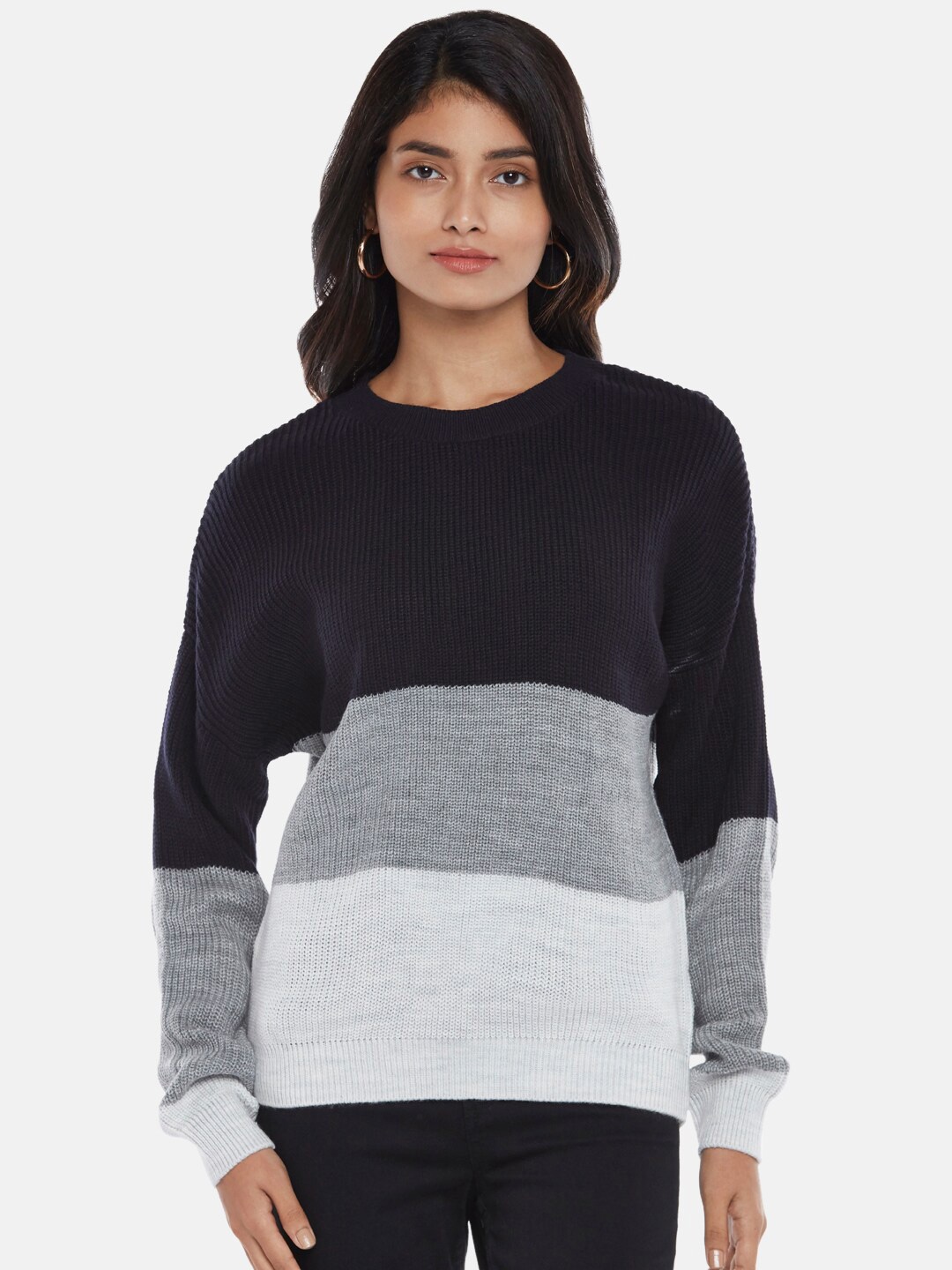 

Honey by Pantaloons Women Navy Blue & Grey Colourblocked Pullover
