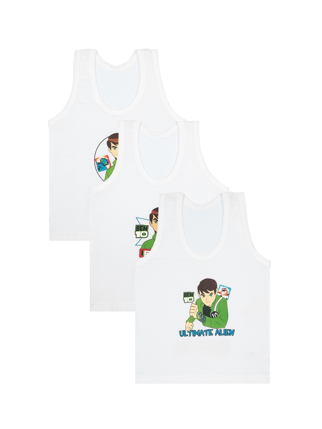 

Bodycare Kids Boys Pack Of 3 White Cotton Ben 10 Print Innerwear Vests