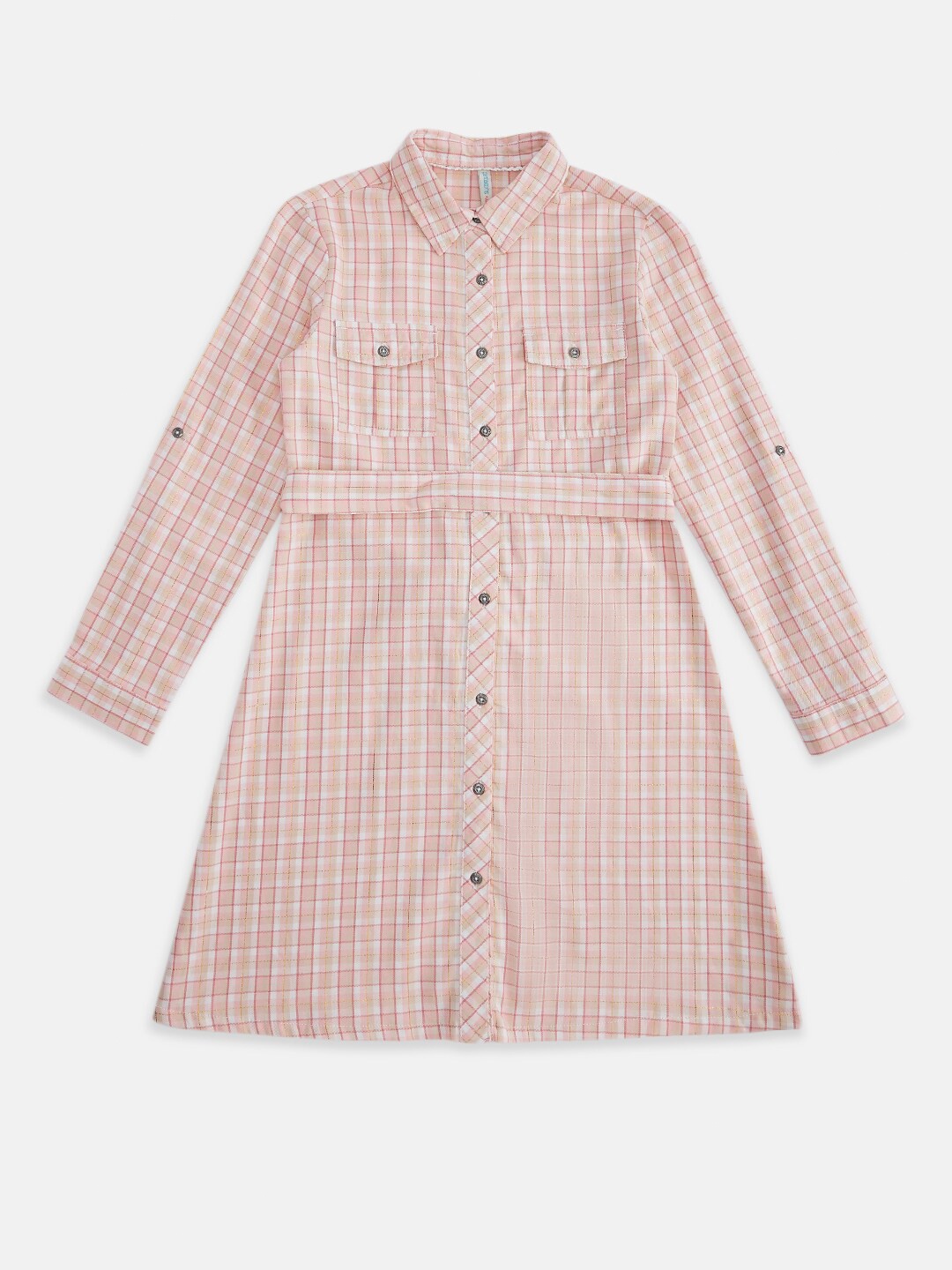 

Pantaloons Junior Girls Peach Coloured Checked Shirt Dress