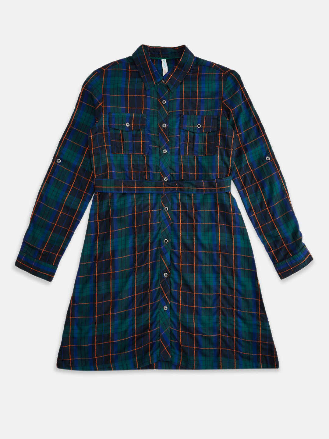 

Pantaloons Junior Girls Green & Blue Checked Shirt Dress