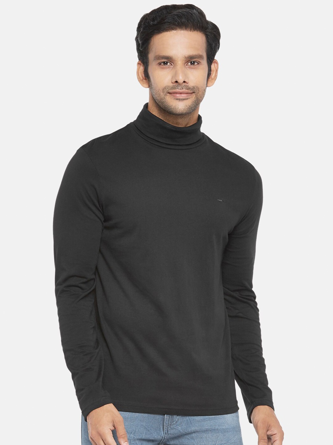 

People Men Black High Neck T-shirt