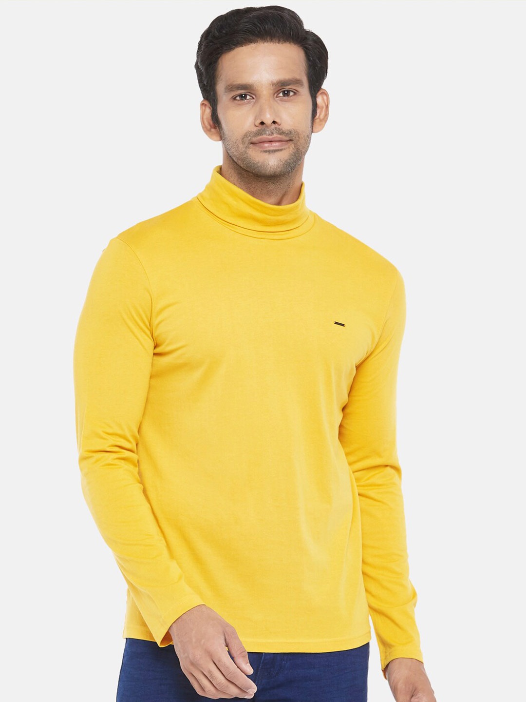 

People Men Mustard Yellow High Neck T-shirt