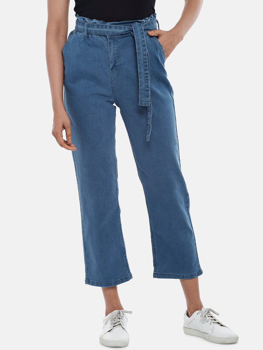 

People Women Blue Straight Fit Low Distress Jeans