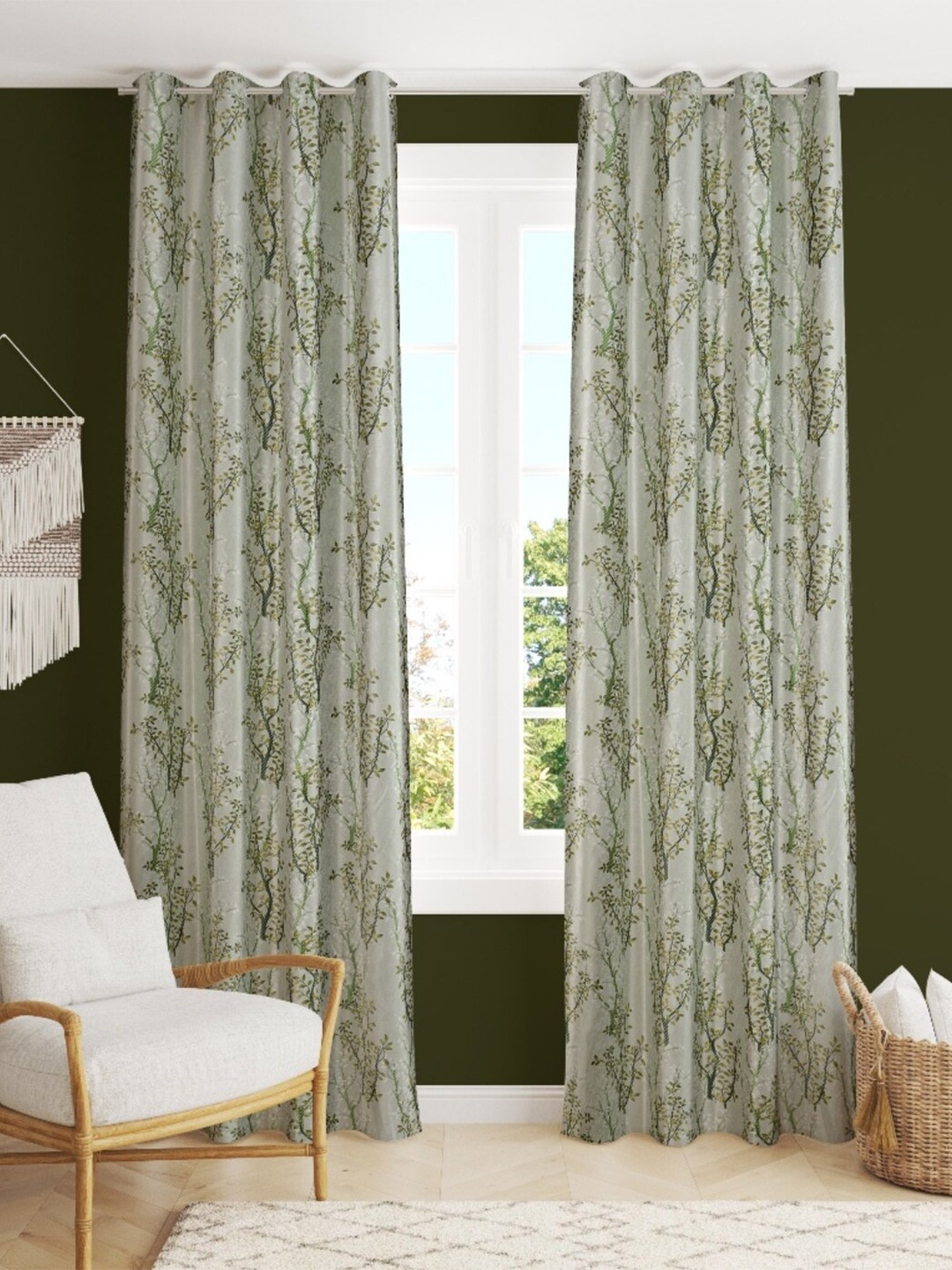 

MULTITEX Green Set of 2 Floral Door Curtain