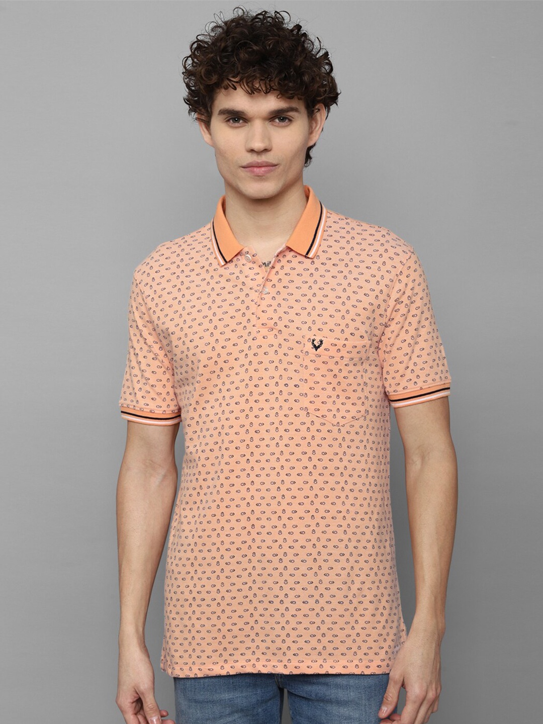 

Allen Solly Men Cotton Orange Printed Polo Collar T-shirt