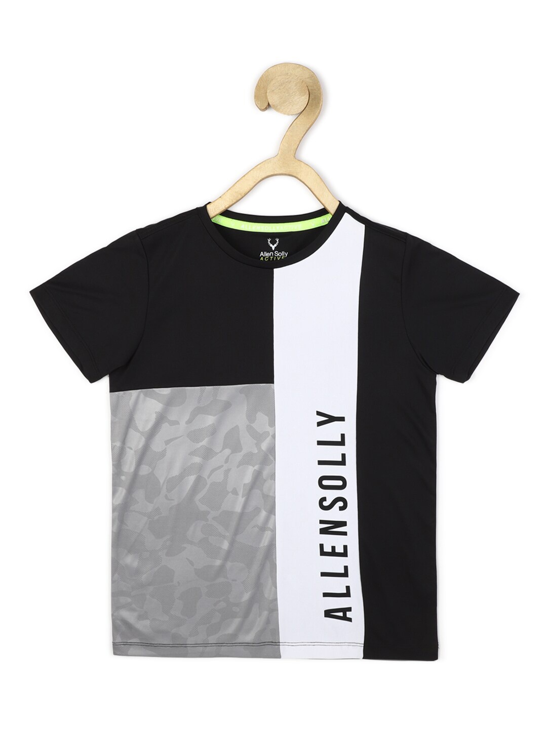 

Allen Solly Junior Boys Black & Grey Color Blocked Henley Neck T-shirt