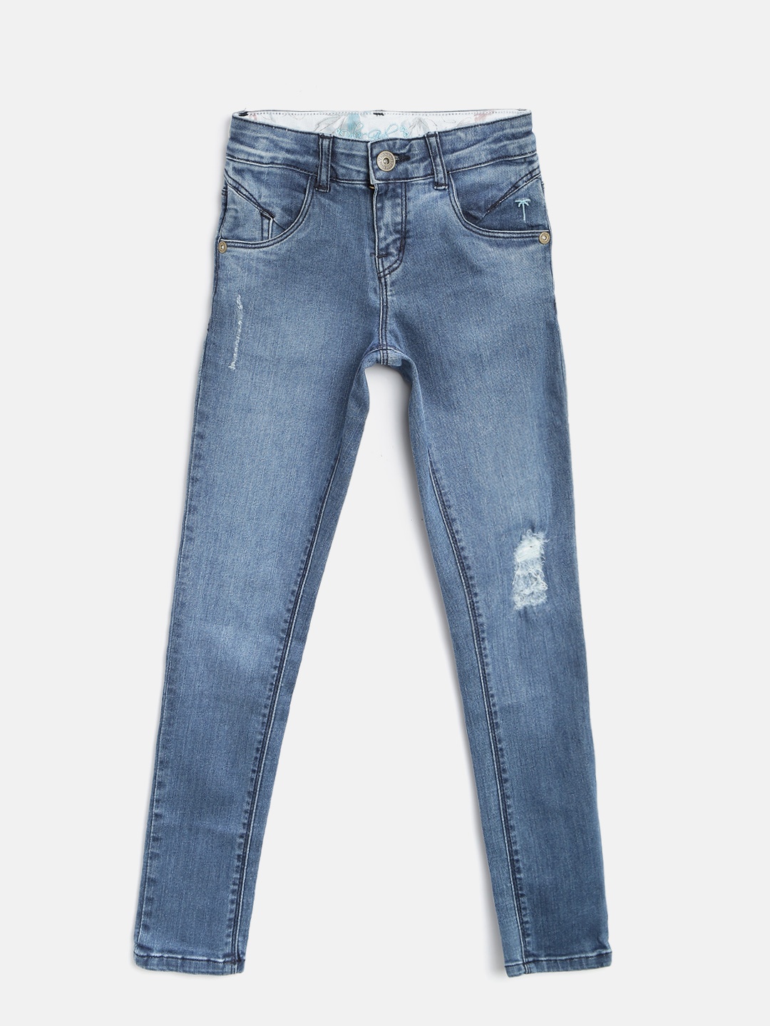 

Palm Tree Girls Blue Mid-Rise Low Distress Jeans