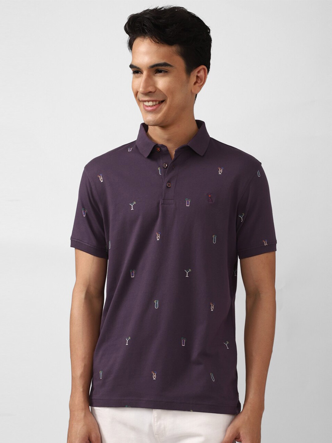 

SIMON CARTER LONDON Men Purple Polo Collar Slim Fit T-shirt