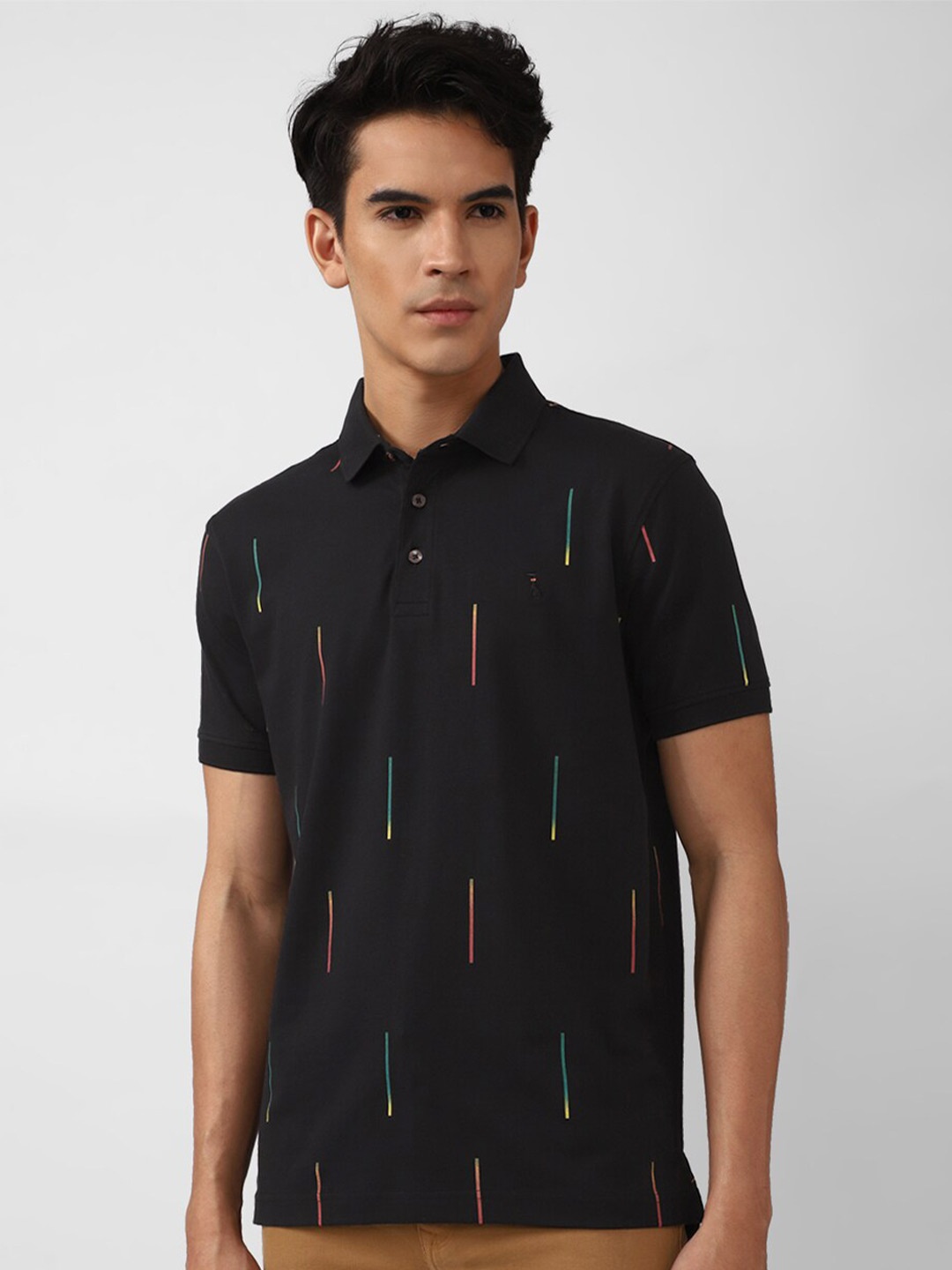 

SIMON CARTER LONDON Men Black Polo Collar Slim Fit T-shirt