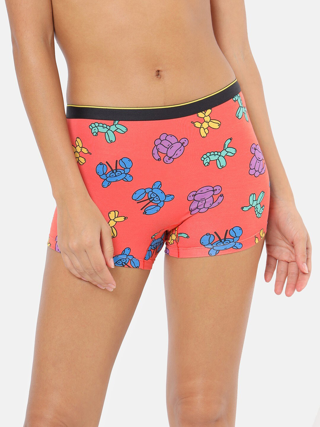 

bummer Women Printed Micro Modal Floaties Mid Rise Boy Shorts BSFL01L, Pink