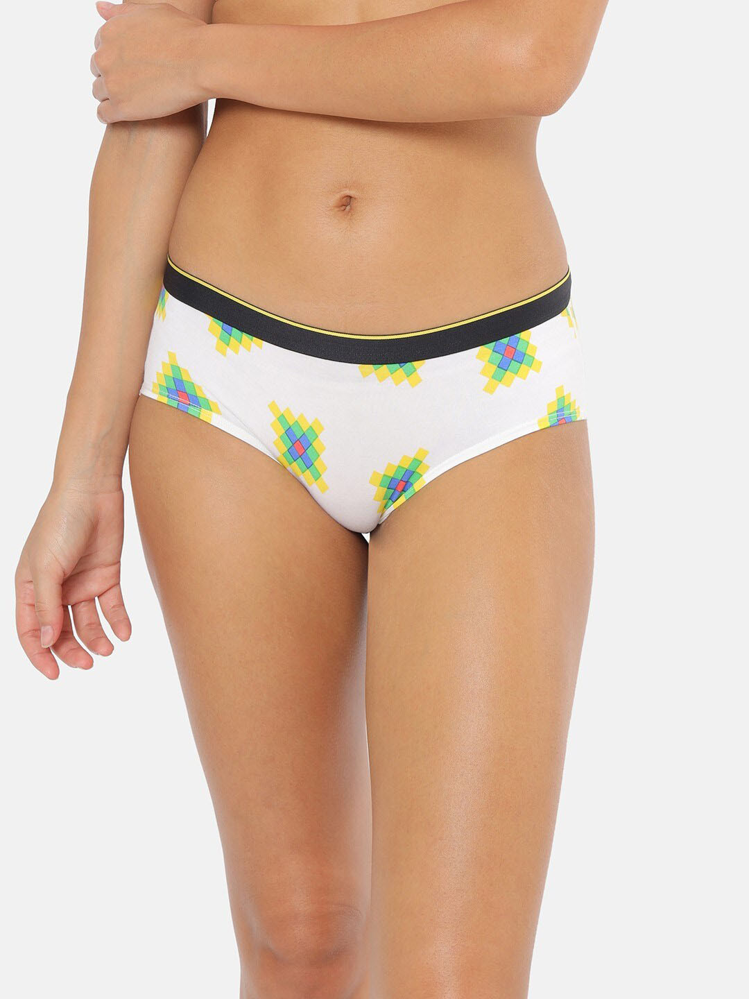 

bummer Women Printed Micro Modal Deja Vu Mid Rise Hipster Briefs HIDV01L, White