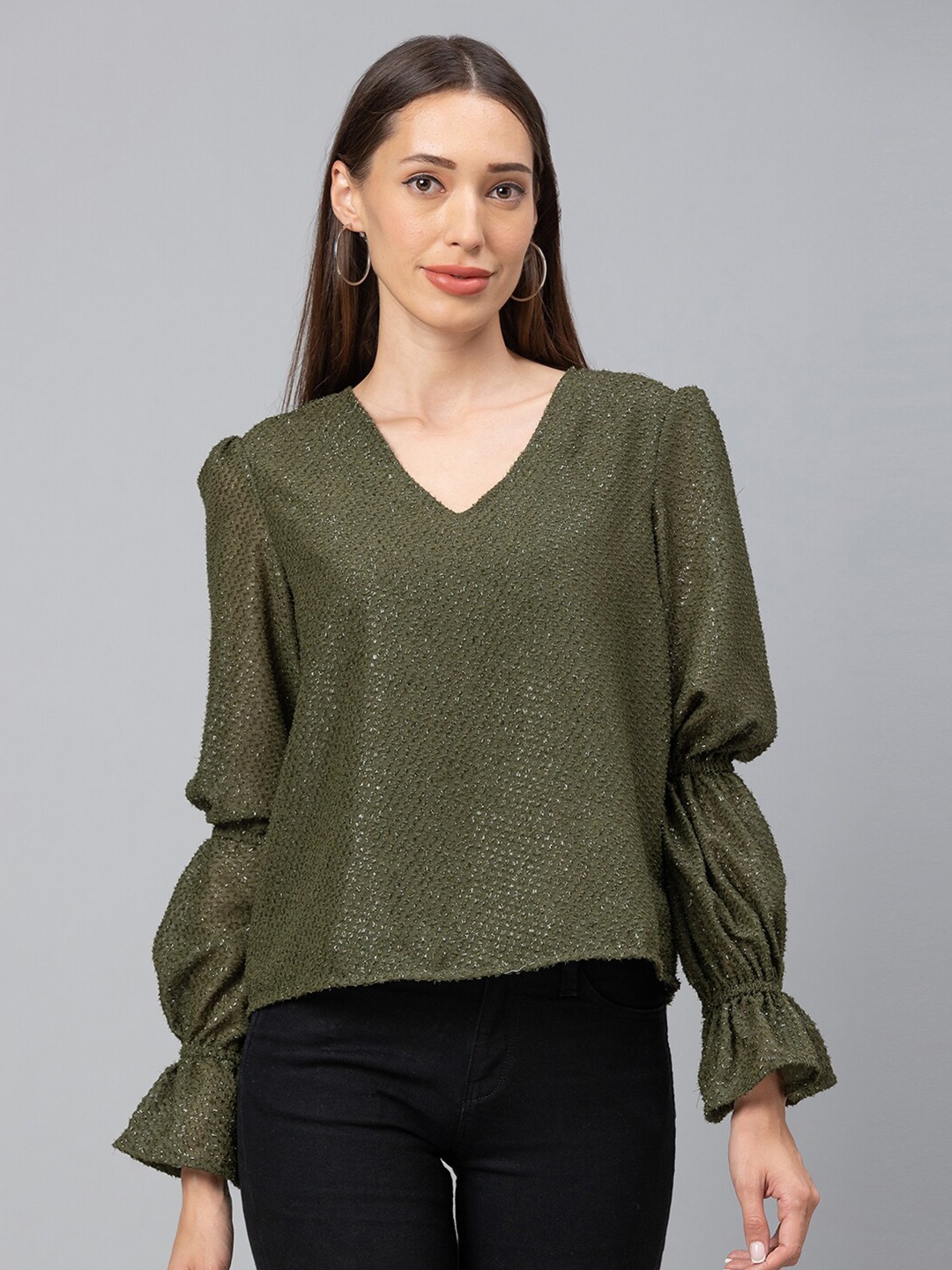 

Globus Olive Green Georgette Top