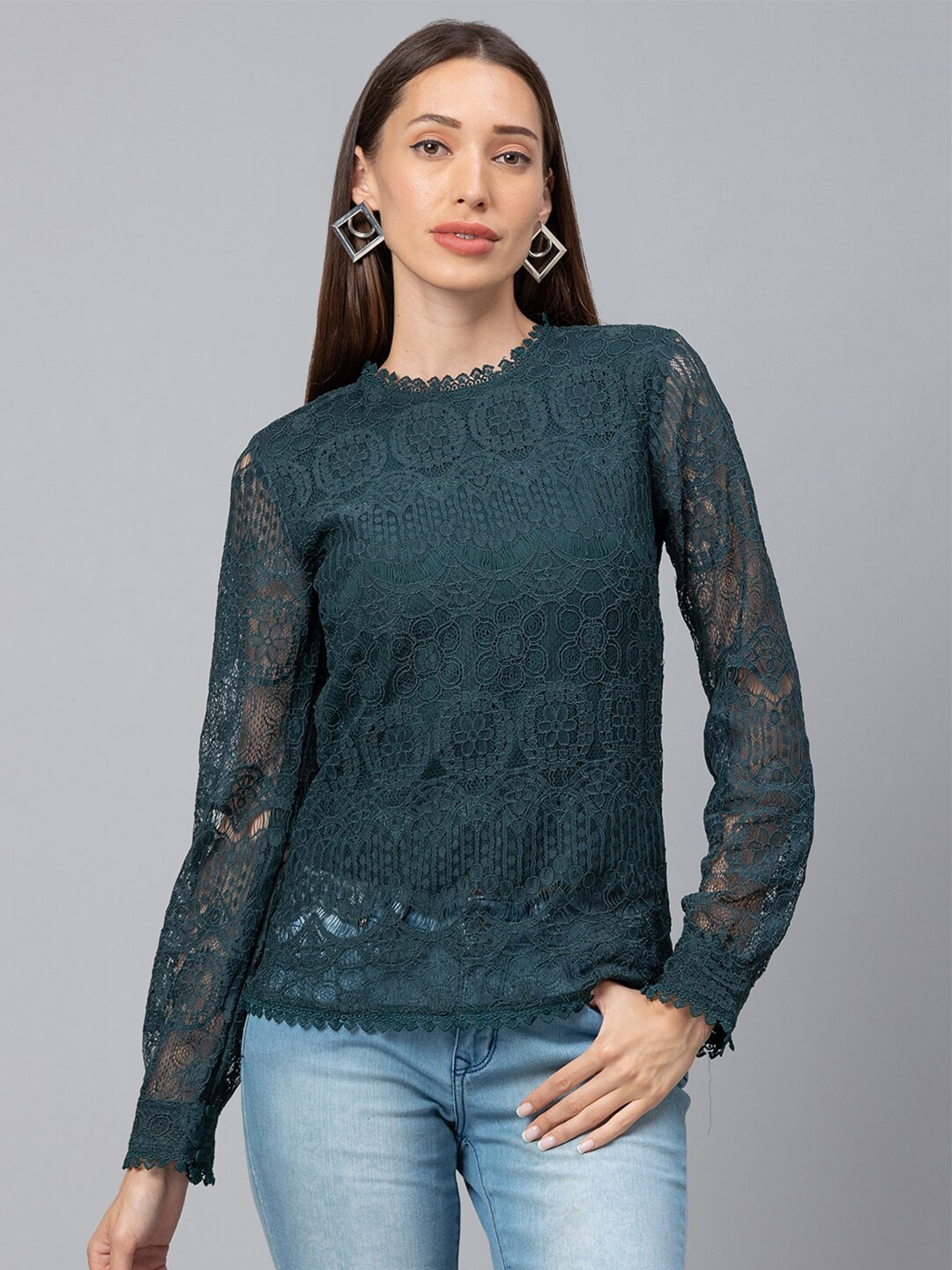 

Globus Women Green Self Design Full Sleeve Top