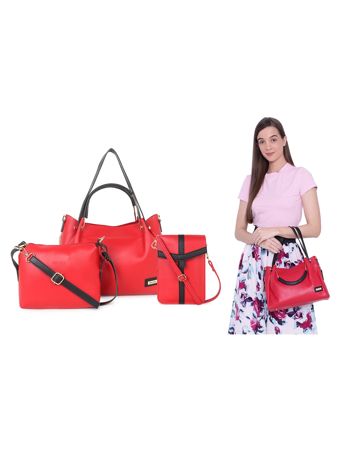 

ROVOK Red PU Structured Shoulder Bag with Cut Work