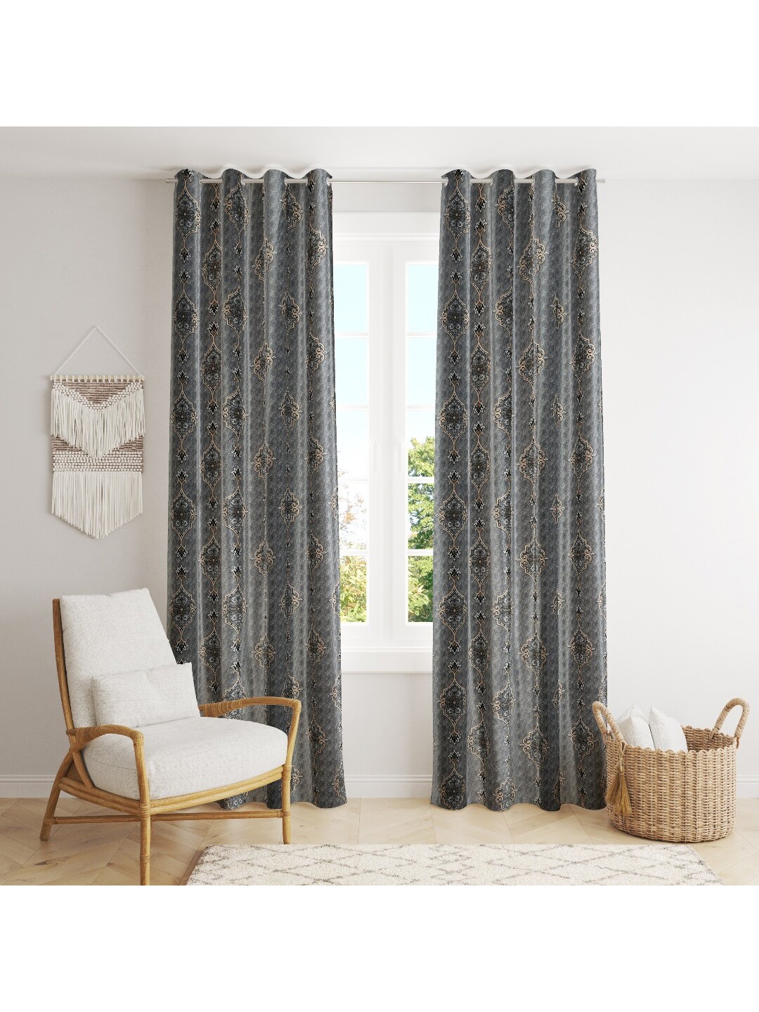 

MULTITEX Grey & Brown Set of 2 Floral Long Door Curtain