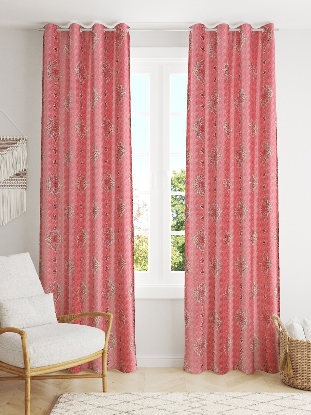 

MULTITEX Peach-Coloured Set of 2 Floral Door Curtain