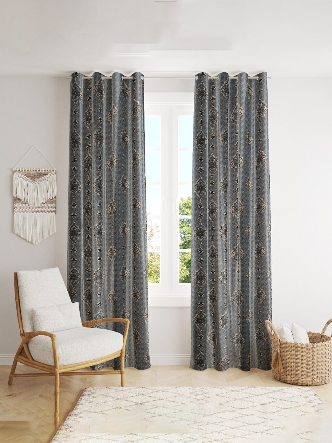 

MULTITEX Grey & Brown Set of 2 Floral Door Curtain