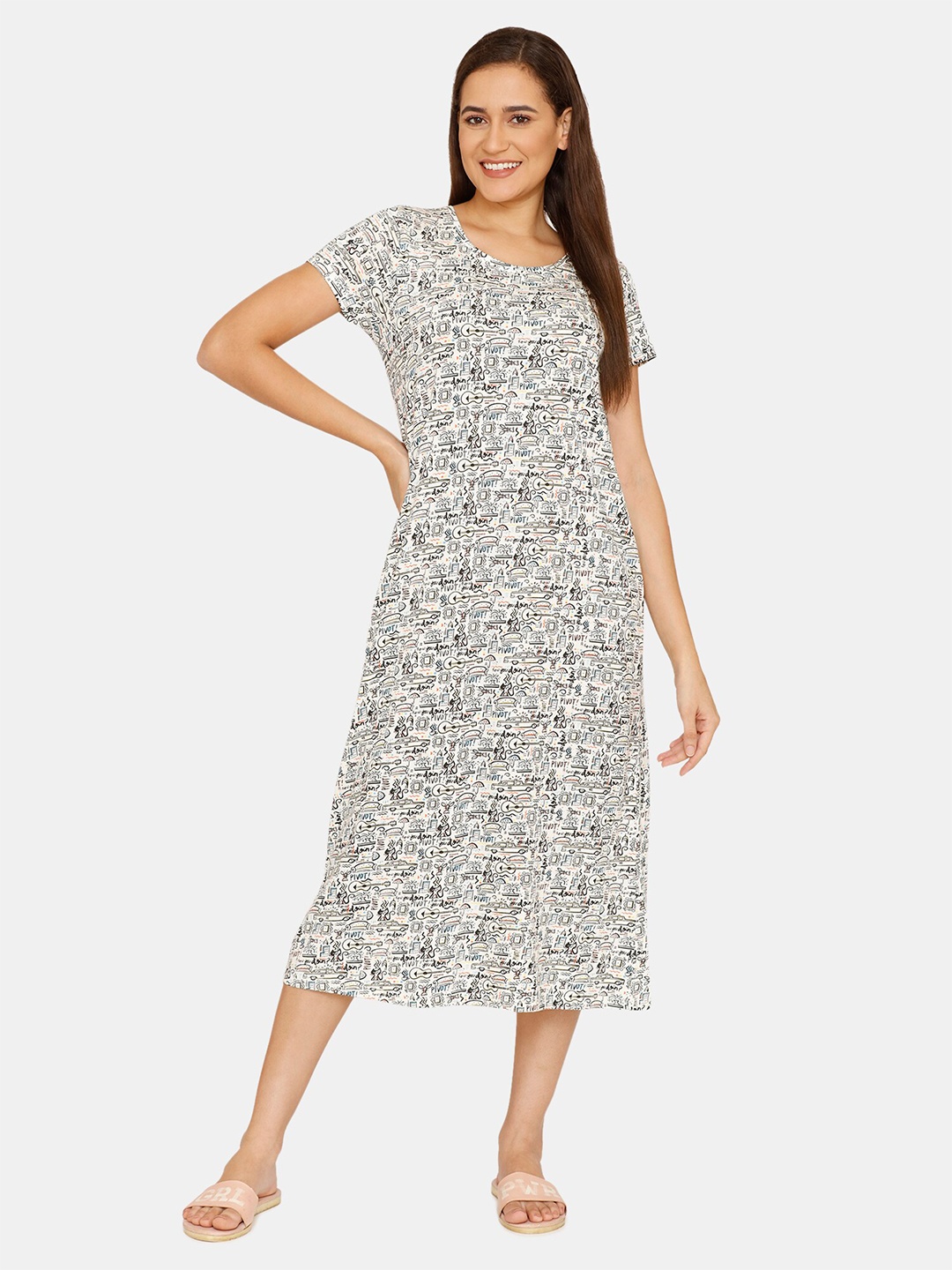 

Zivame White Printed Nightdress