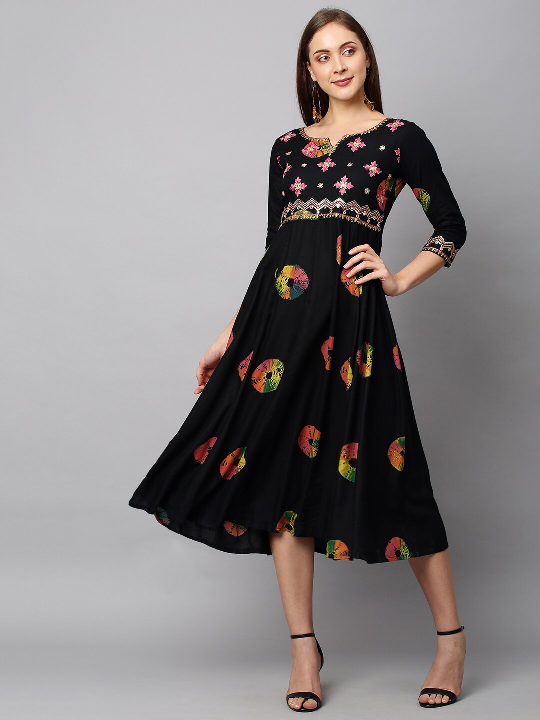 

FASHOR Black Ethnic Motifs Midi Dress