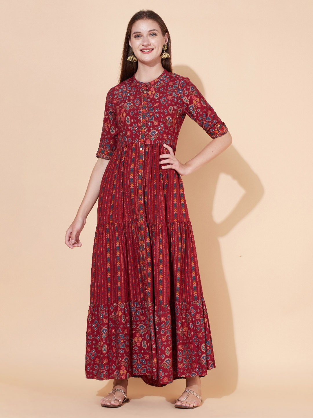 

FASHOR Maroon Ethnic Motifs Maxi Dress